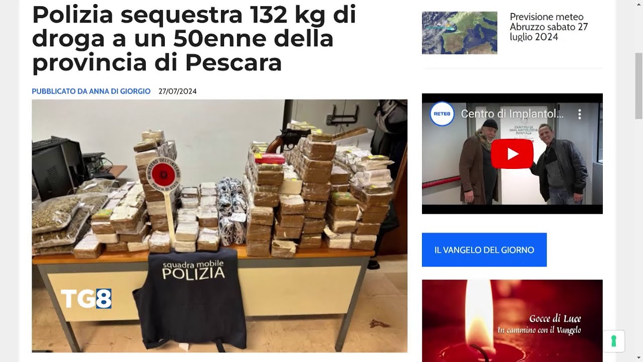 Polizia sequestra 132 kg di droga a un 50enne della provincia di Pescara
