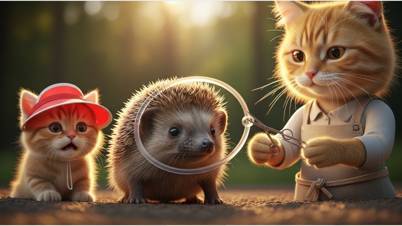 Baby Hedgehog Trapped by Plastic Ring… Mama Cat & Kitten Save Him 🦔💛 | Wholesome AI Rescue