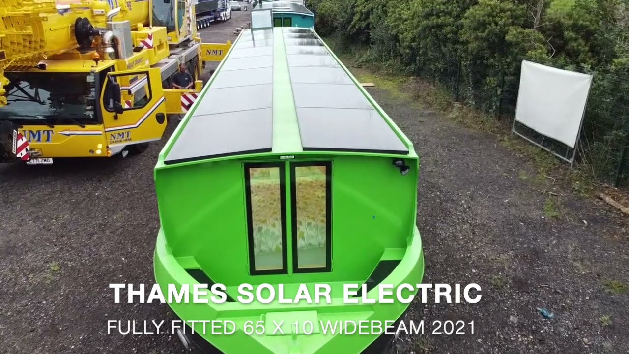 65' x 10' 100% solar electric widebeam canal boat from Thames Solar Electric