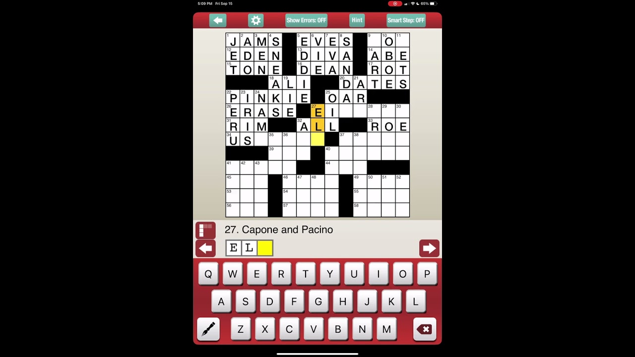 Dell Daily Crossword Puzzle for Friday, September 15, 2023 in Easy Mode