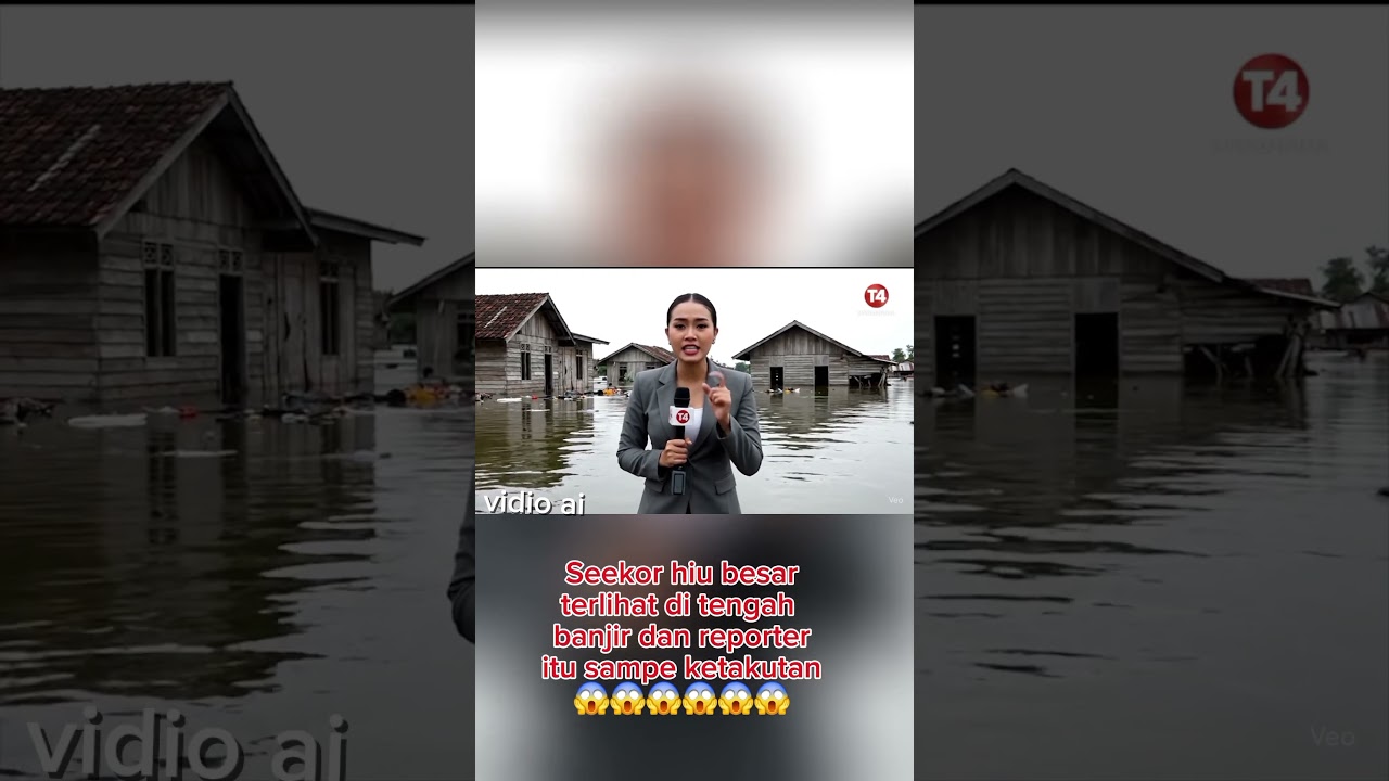 Reporter Kaget! Banjir Besar Tiba-Tiba Muncul Ikan Hiu | Video Buatan AI