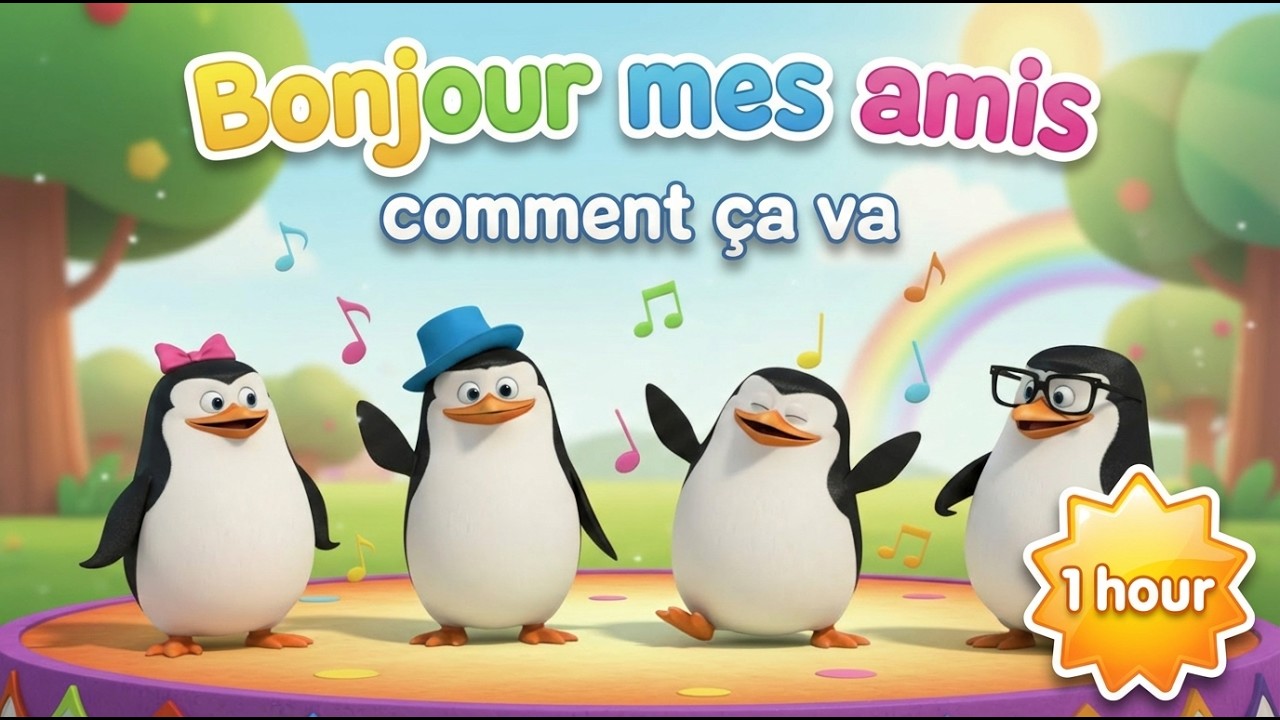 Comptine 🎵 Bonjour mes amis comment ça va - Version 1 Heure (Loop) | Animation & Paroles