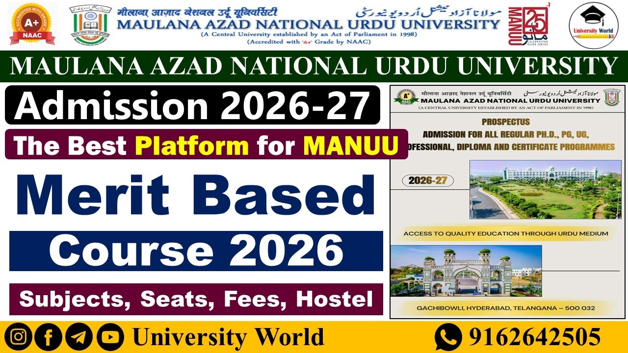 Manuu Merit Based Courses | M.A, M.Sc, M.Com, MSW, M.A JMC | @UniversityWorld