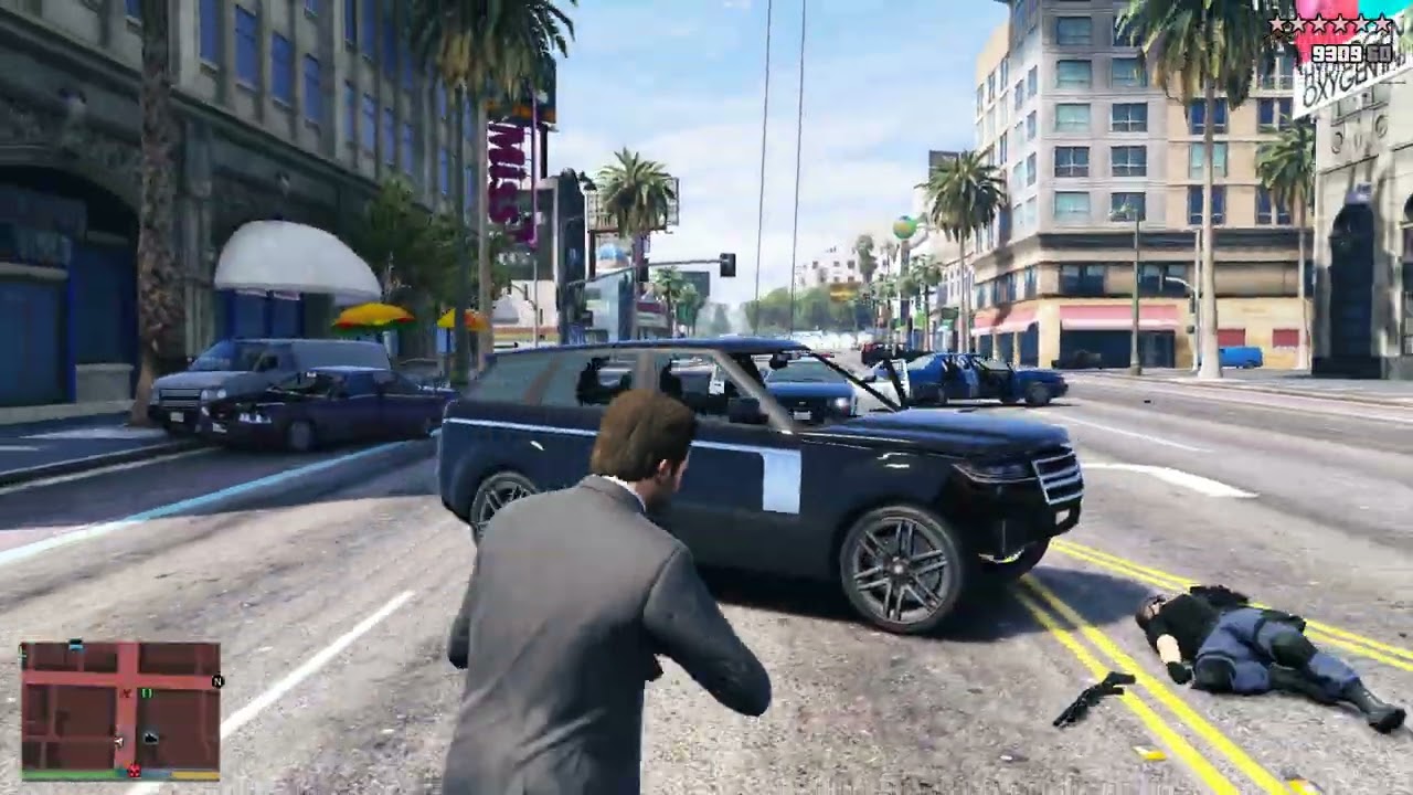GTA 5 - Michael vs the Mafia on Vinewood Boulevard + Ten Star Escape