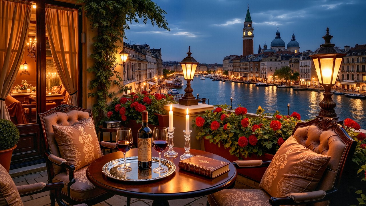 Italian Canal Night Jazz ✨ Cozy Balcony & Soft Smooth Jazz
