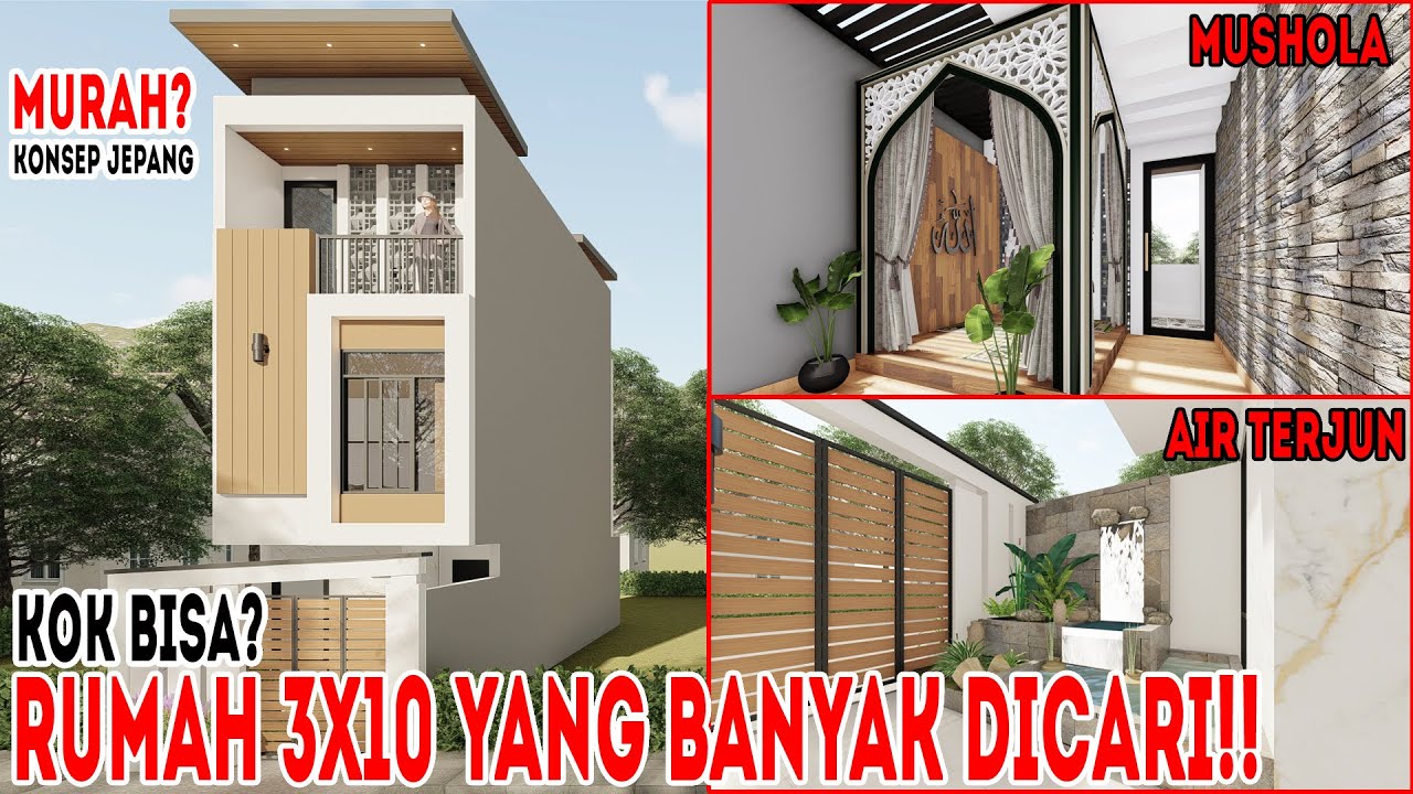 Desain rumah 3x10 dengan 3 kamar tidur, mushola, dan konsep jepang, lengkap isinya!
