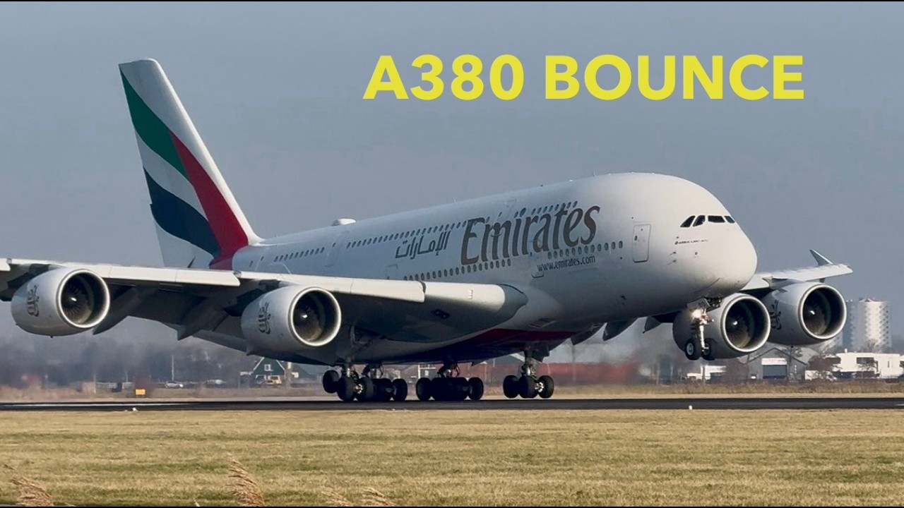 Emirates A380 Firm & Bouncy Landing at Schiphol