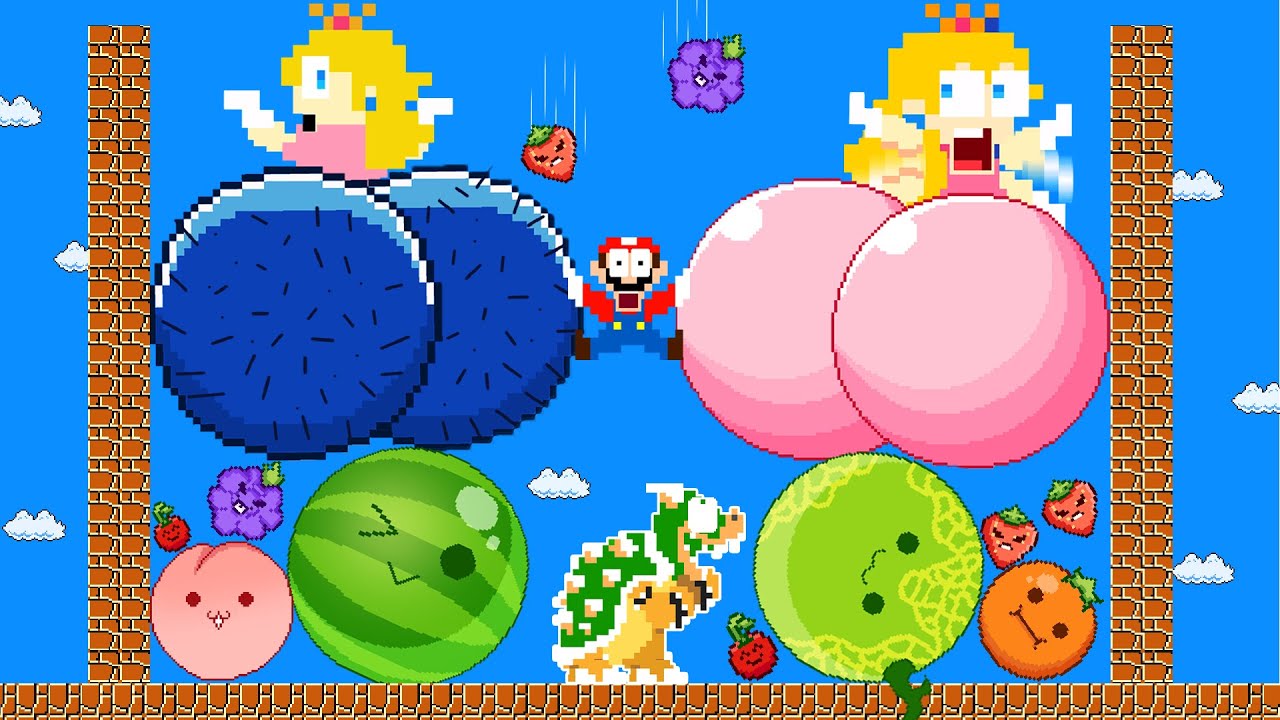 Mario SMASHED by Merge Peach Giant BUTT | Mario vs The Watermelon Game (SUIKA) Game Maze!