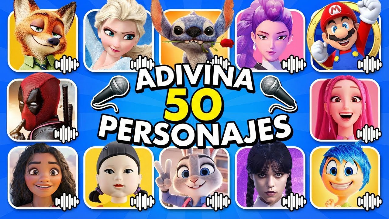 🔊 Adivina 50 PERSONAJES de PELÍCULAS por su VOZ + CANCIÓN 🎶 Guerreras K Pop😍Frozen💙Zootopia 2🦊🐰
