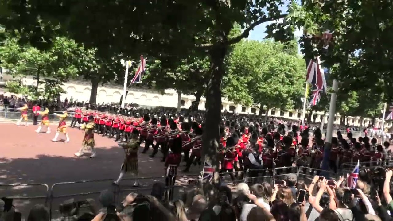 Trooping the Colour 2025 Massed Band of the Household Division marching back to  Buckingham Palace