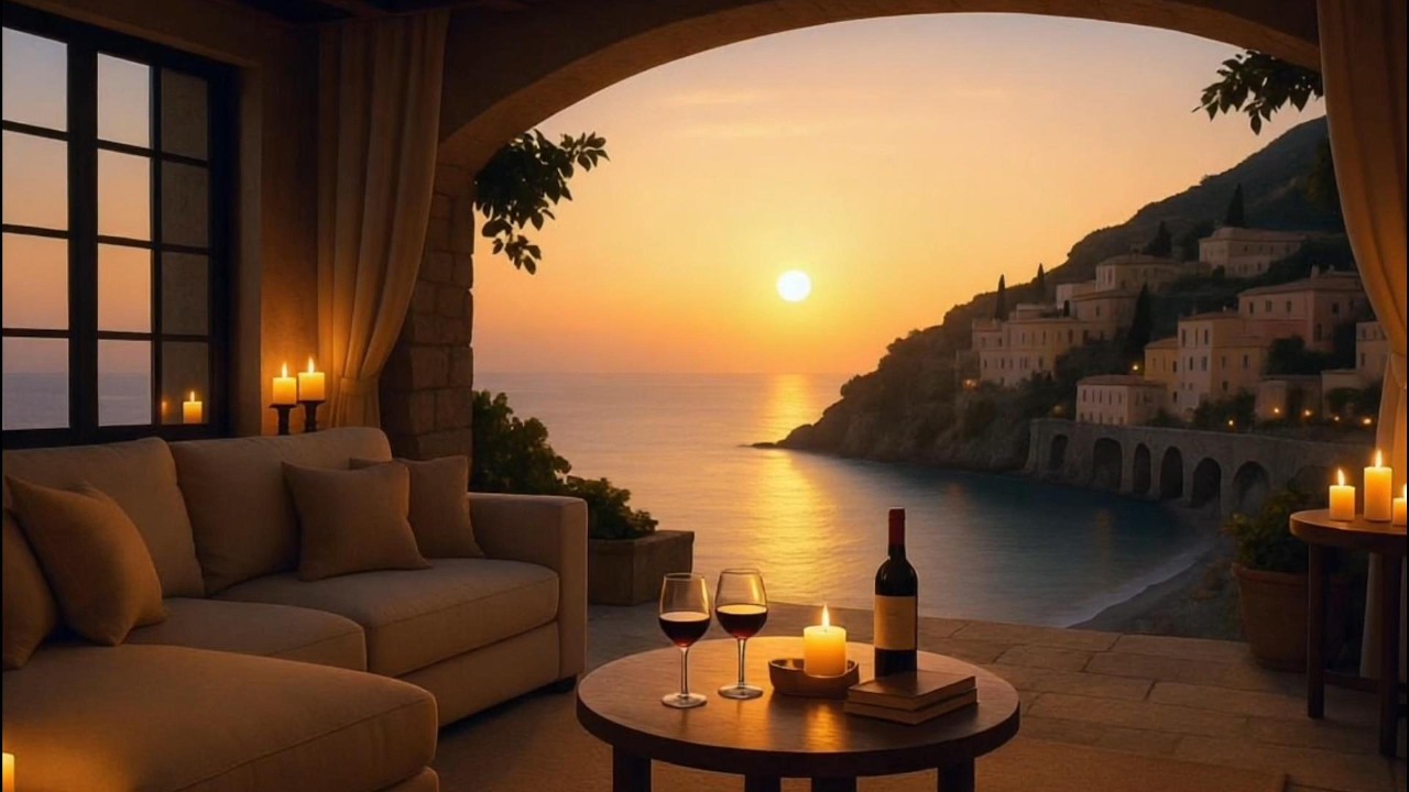 Amalfi Coast Sunset Ambience 🌅🍷 Relaxing Sea View & Candlelight