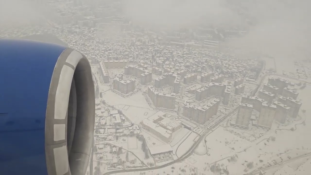Landing on the runway 19 at the snowy Vnukovo Airport, Moskva on February 16, 2024
