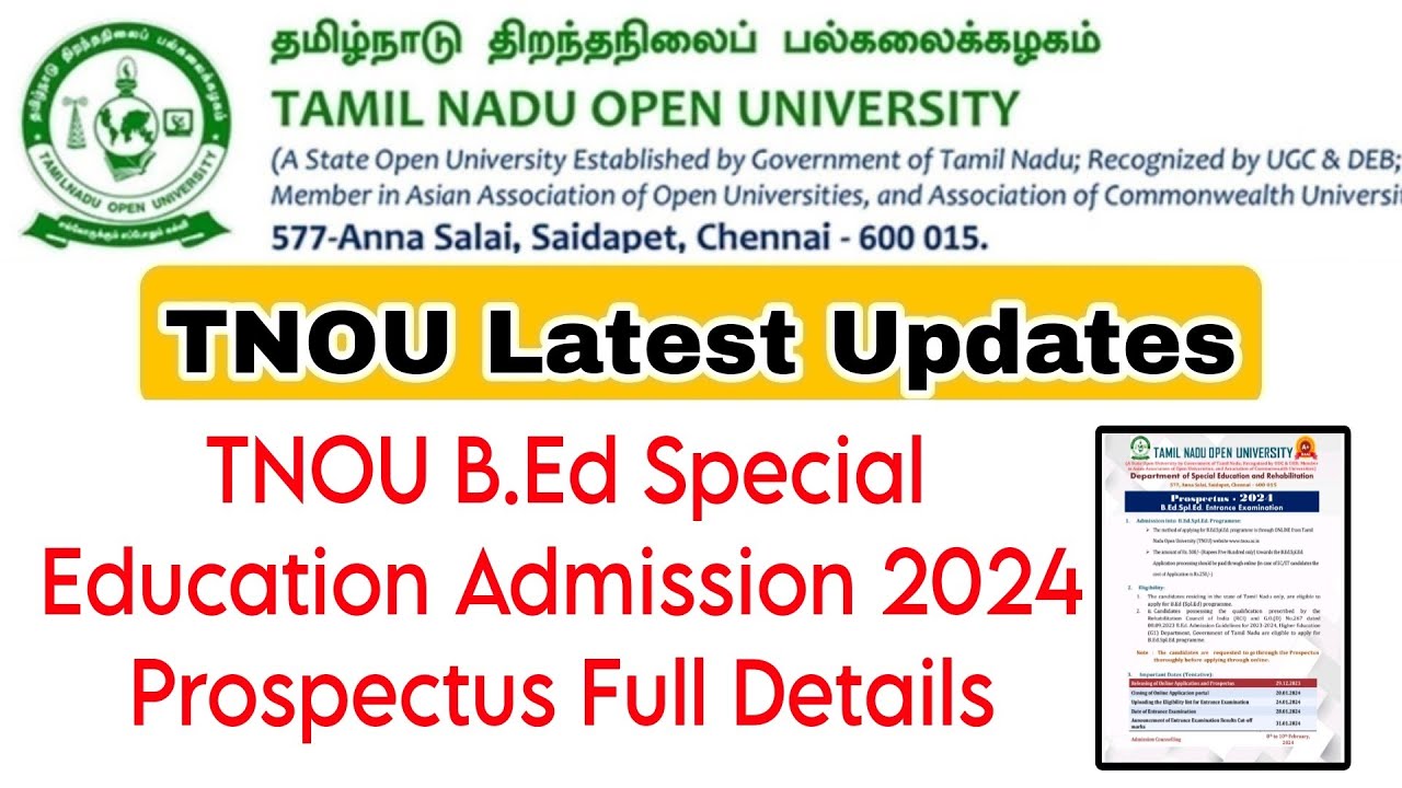 Tamilnadu Open University B.ed Spc Education Admission, Entrance, Eligibility Full details 👍