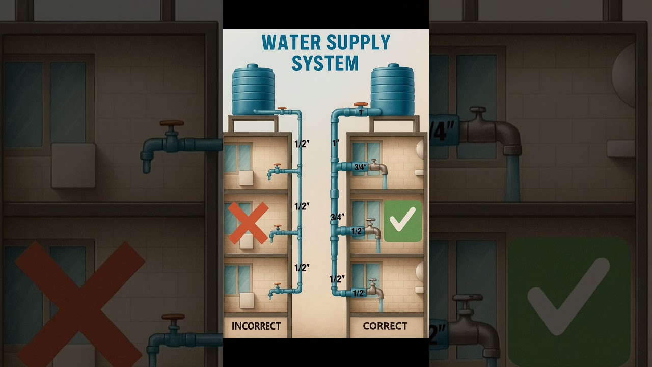 Basic Knowledge for Civil Engineering | Water Supply Plumbing System | #Shorts #Plumbing