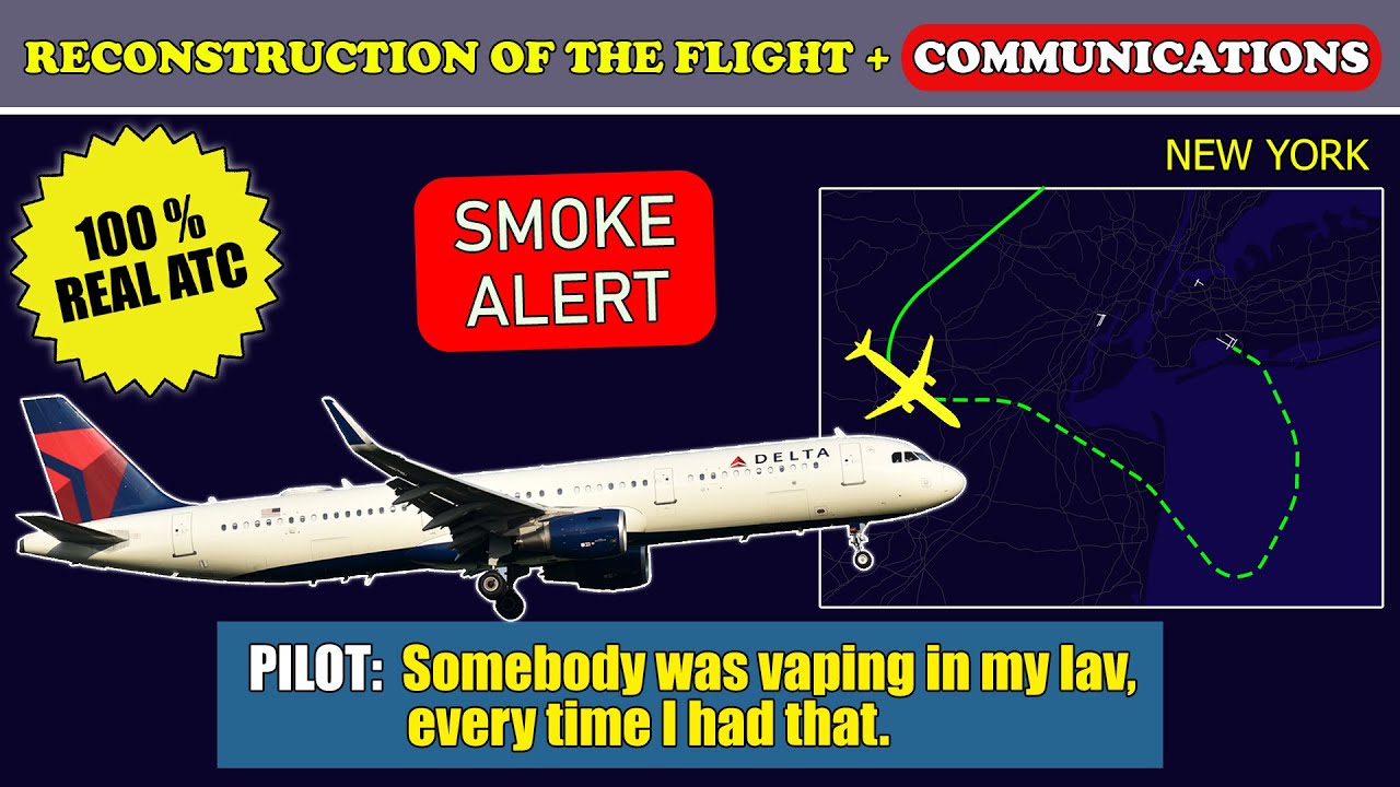 Emergency diversion. Smoke indication in lavatory | Delta Airbus A321 | New York Kennedy, ATC