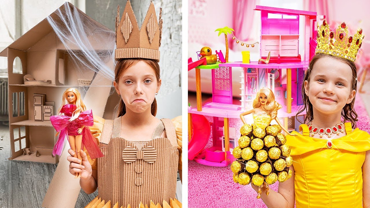 Reiche Prinzessin gegen arme Prinzessin & Barbie: Reich gegen arm – Pappauf-Makeover 🧐