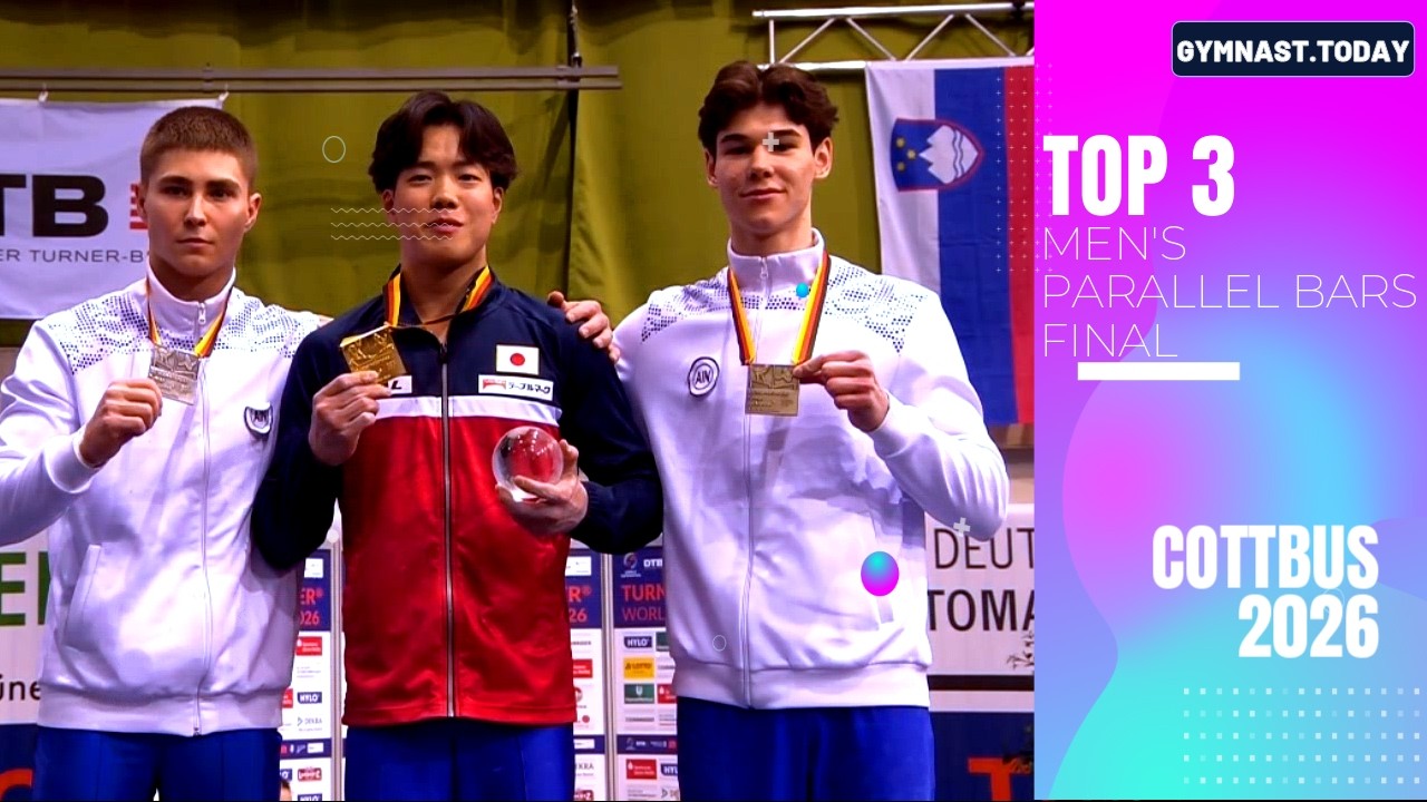 Top 3 in Men's Parallel Bars Final - 2026 Cottbus Gymnastics Apparatus World Cup