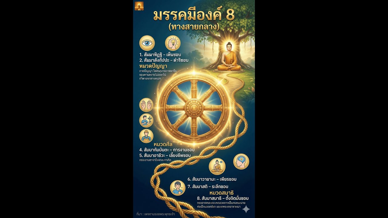 มรรคมีองค์ 8 คืออะไร? สรุปทางสายกลาง 3 หมวด (ปัญญา ศีล สมาธิ) เข้าใจง่ายที่สุด