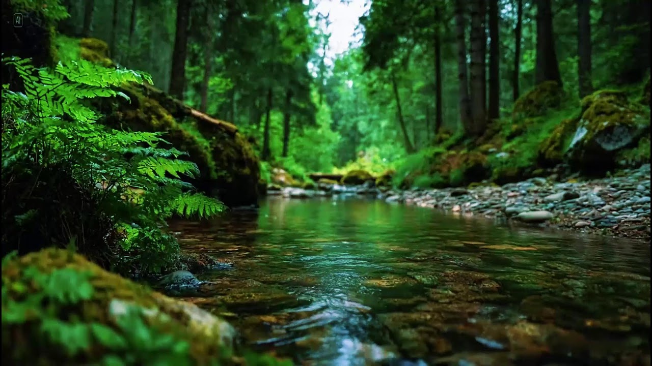 Soothing Forest Ambience | Gentle River Flowing Sounds | Soft Birds Chirping Sounds