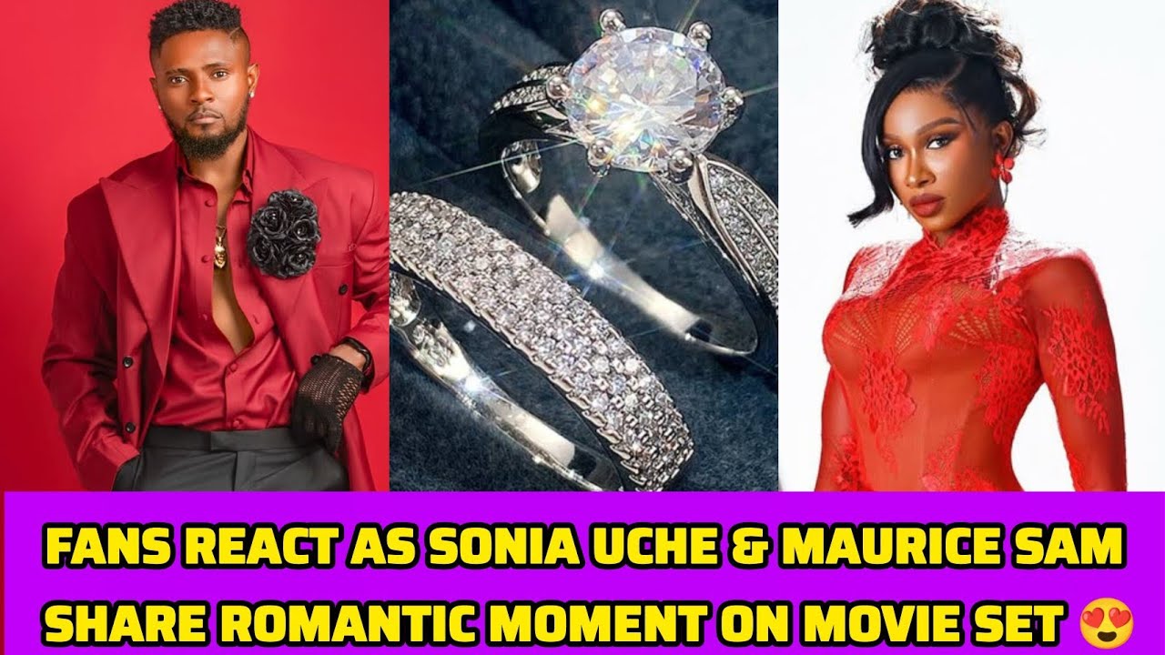Fans React As Sonia Uche & Maurice Sam Share Romantic Moment On Movie Set 😍