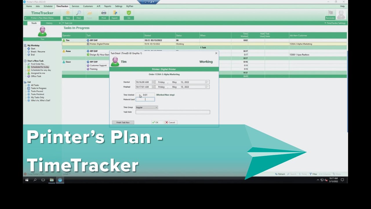 Printers Plan MIS - Timetracker Demo