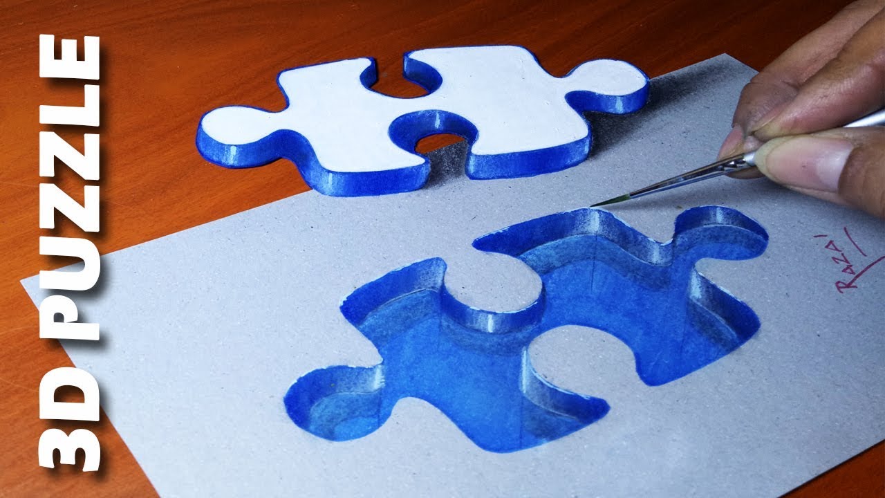How To Draw Very Easy A Puzzle Piece and His Hole On Paper | Amazing 3D Drawing Art