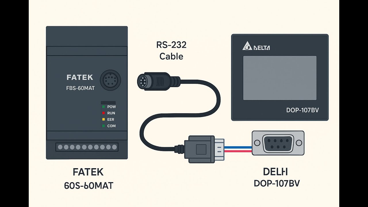 FATEK PLC and Delta DOPsoft HMI RS232 Connection #plc #hmi #industrialautomation