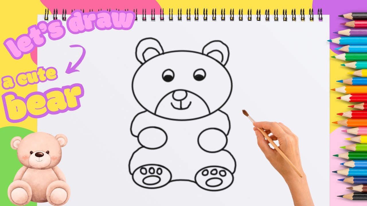 How to Draw a Cute Bear – Easy Drawing for Kids! | كيفية رسم وتلوين دب لطيف – رسم سهل للأطفال!