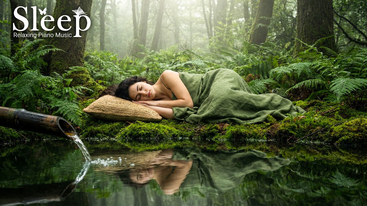 Sleep with Bamboo Water 🍁 Soft Piano & Water Sounds 🌿 Tranquil Dreams