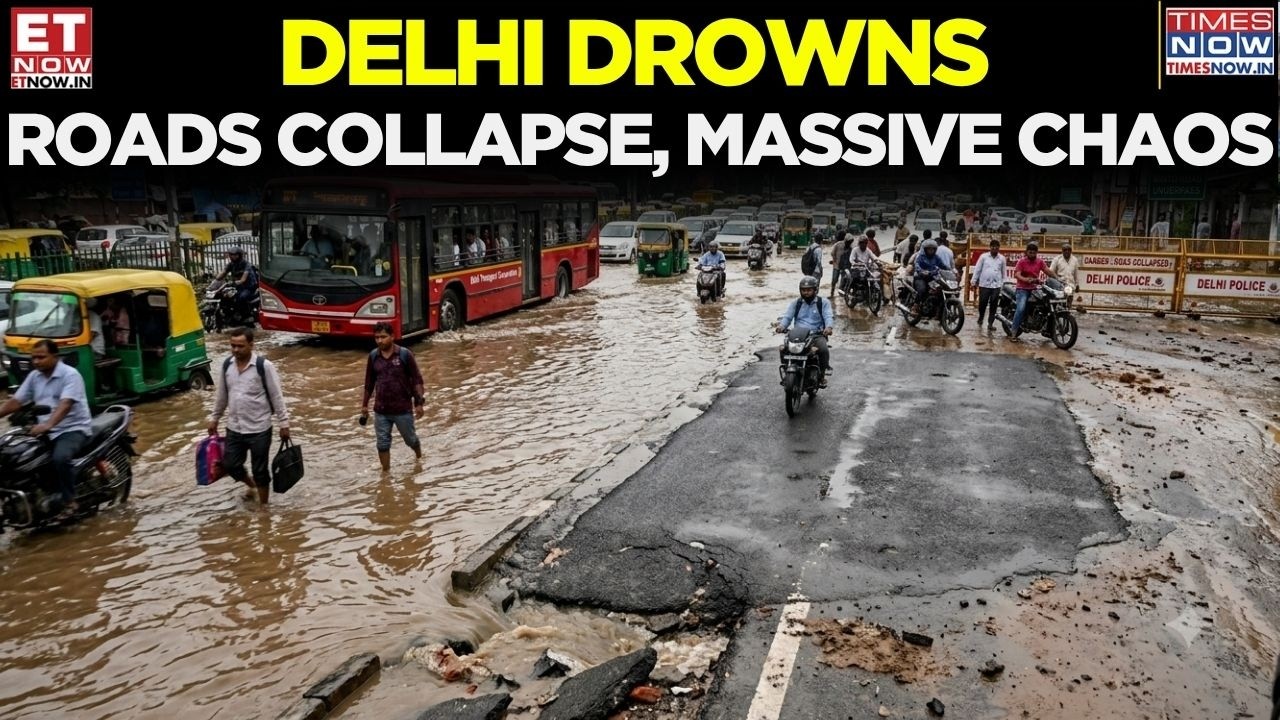 Breaking: Delhi Drowns In Monsoon Chaos: Roads Collapse, Vehicles Stuck As Heavy Rains Lash Capital