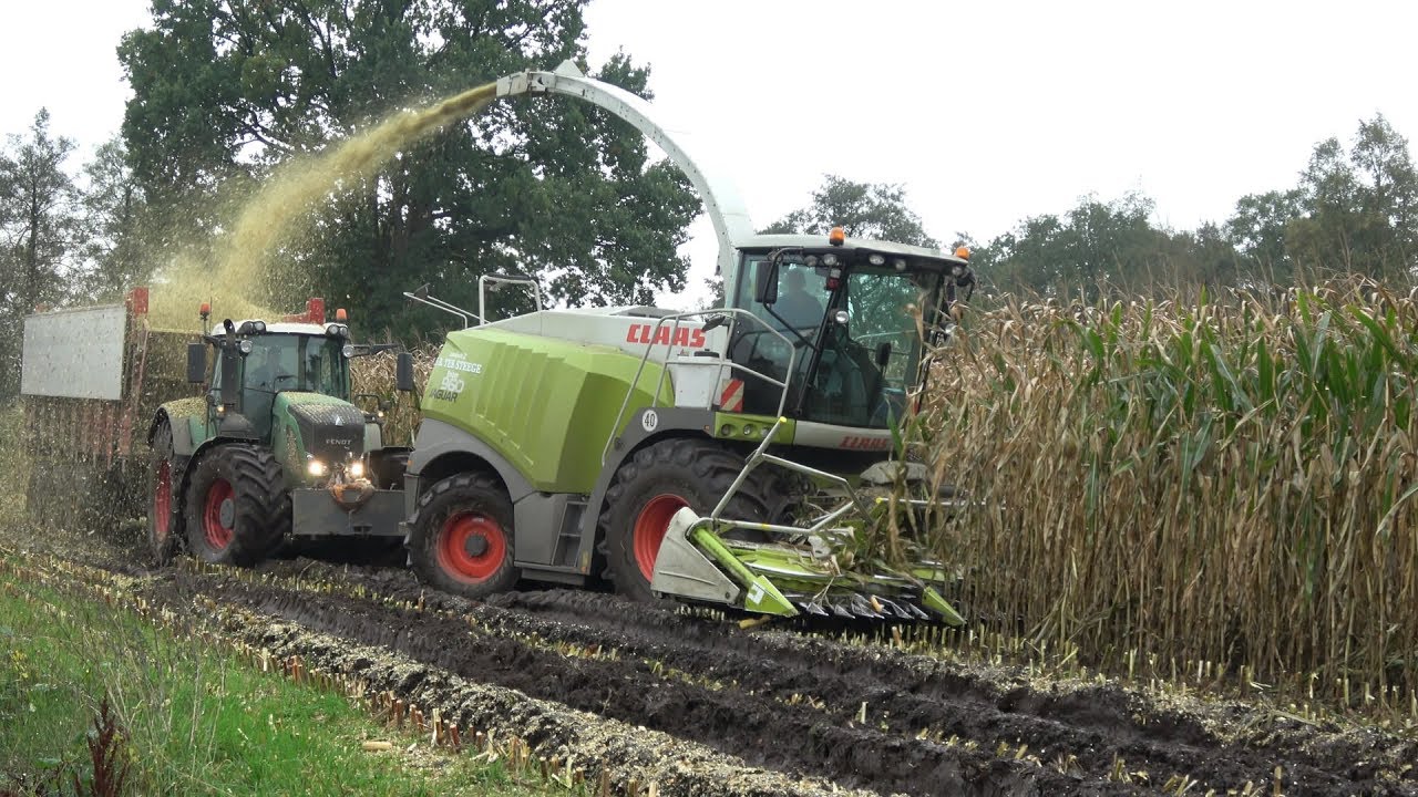 Loonbedrijf JB ter Steege aan het mais hakselen en modderen met Claas Jaguar 960 en 3x Fendt (2017)