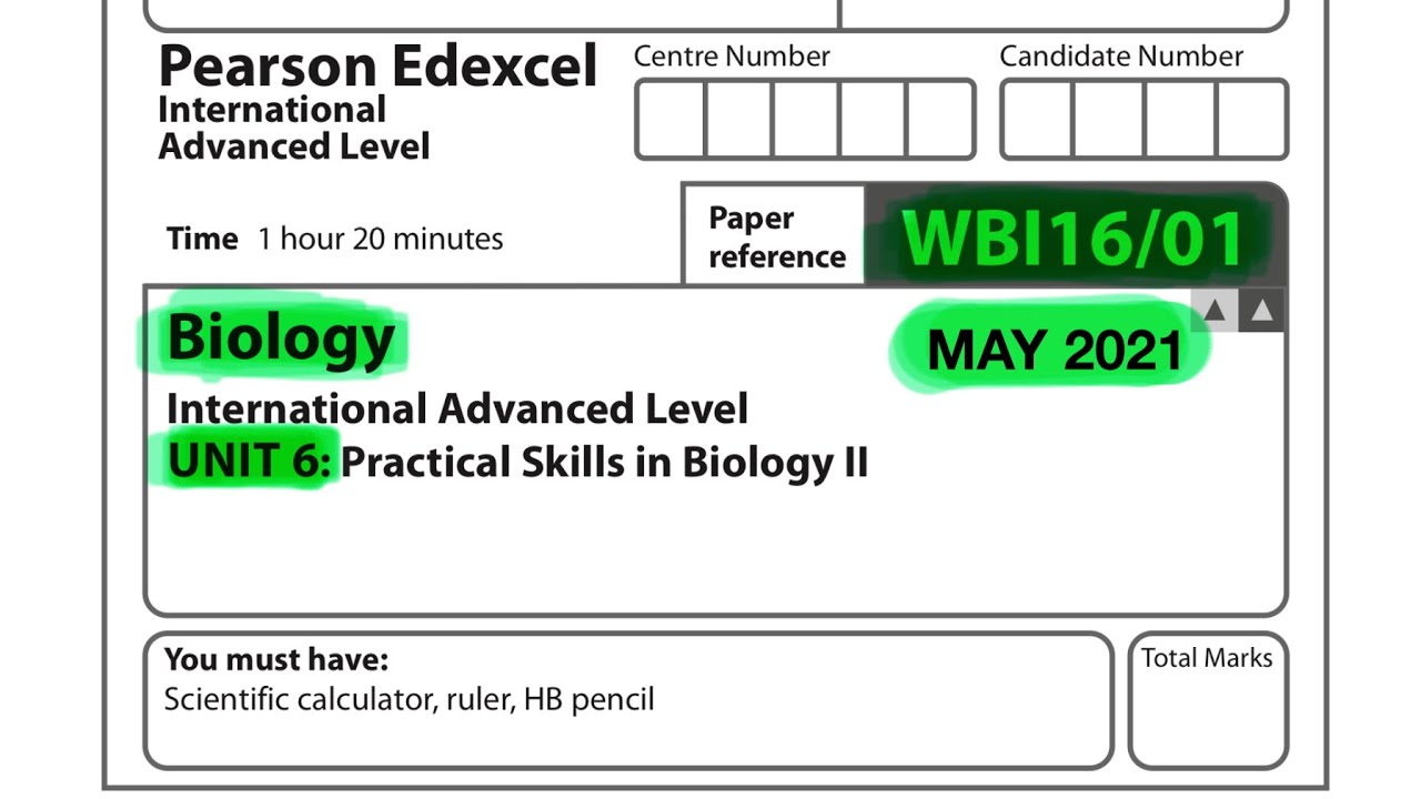 Pearson  Edexcel International A level biology unit 6 May 2021
