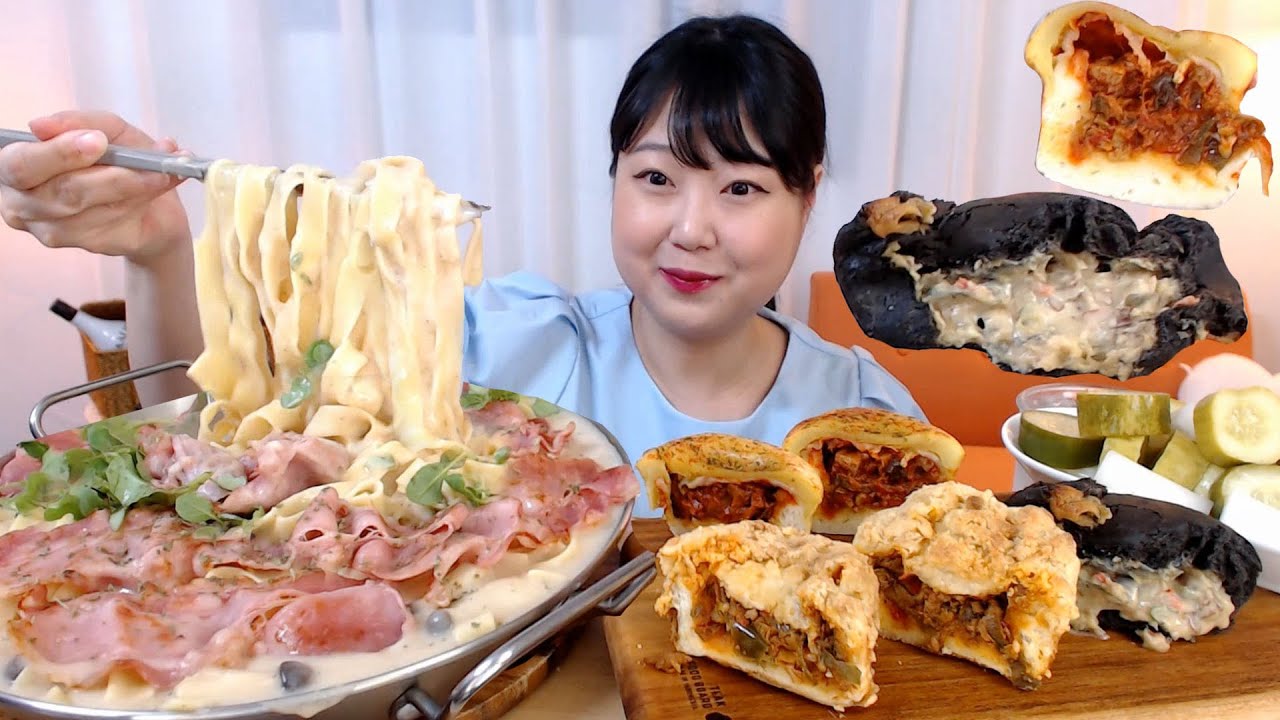 오이피클 만들고 꾸덕한 머쉬룸크림파스타 크림짬뽕빵 불짬뽕빵 소보루고추잡채빵 강릉짬뽕빵 요리 먹방 Cream pasta Spicy jjampong bread Kfood mukbang
