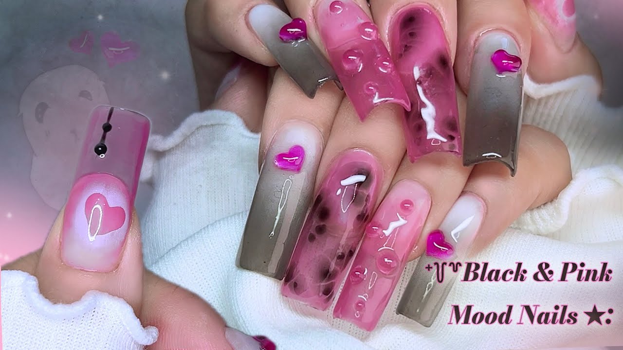 ✧˖🖤블랙 & 핑크빔💗무드 셀프네일 °⌖| 페인팅젤로 그라하기 | 블루밍젤 하는법 | ASMR