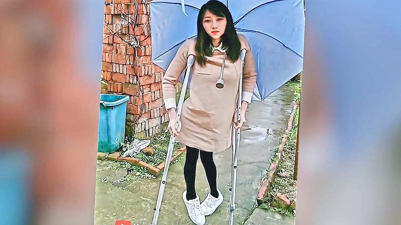 Sweet Polio Girl Walking in The Rain