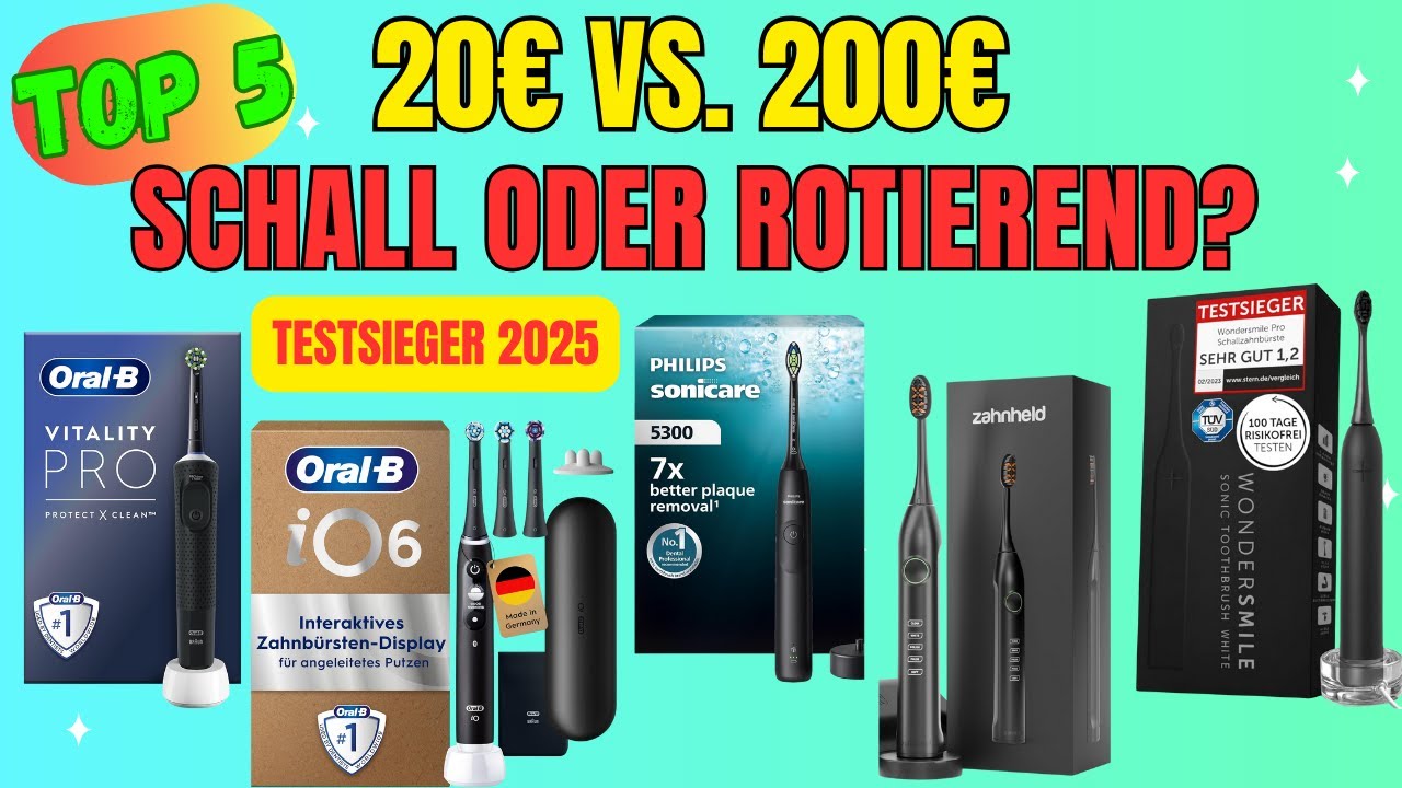 TOP 5 Elektrische Zahnbürste Test 2025 🦷 Rotierend oder Schall? (Marktcheck & Testsieger)