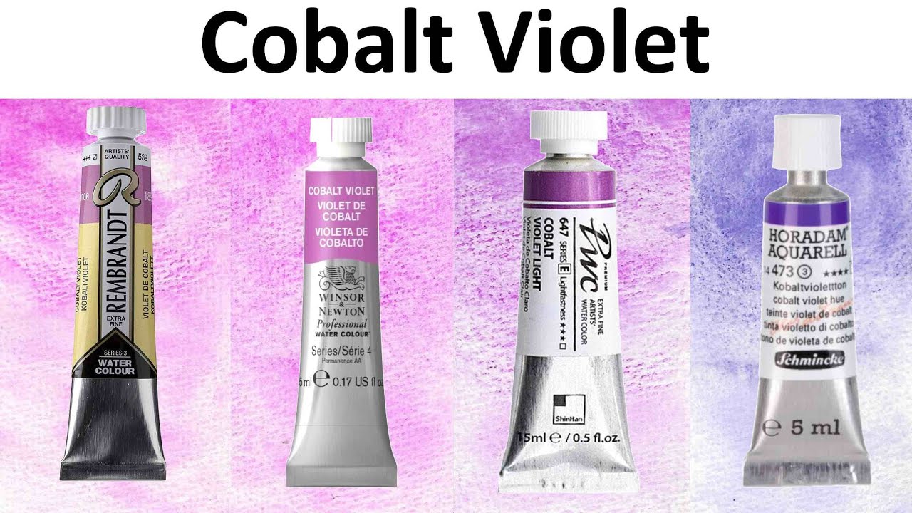Cobalt Violet PV14 Watercolor Comparison - Rembrandt, Winsor & Newton, Shinhan PWC, Schmincke