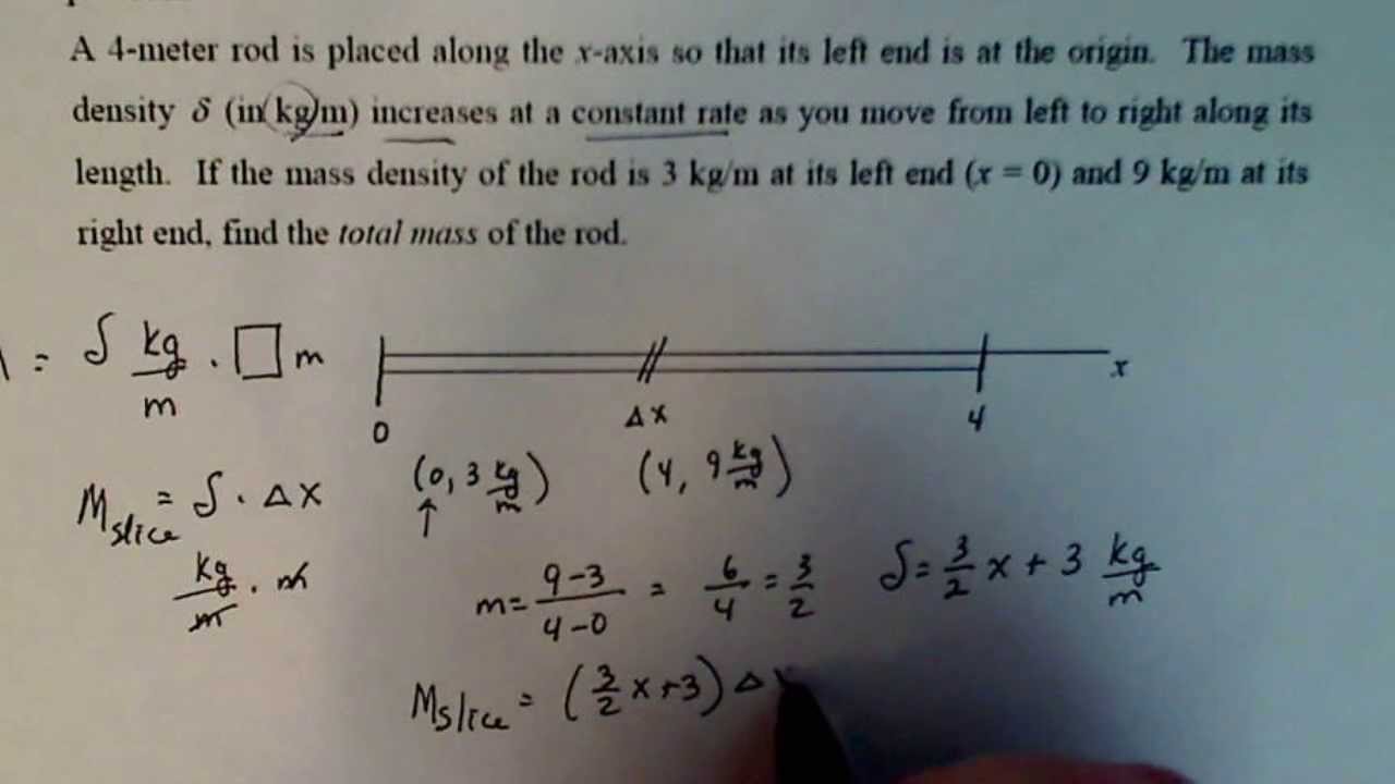 Calculus 2:  Find the Mass of a Rod using Slicing and Integration
