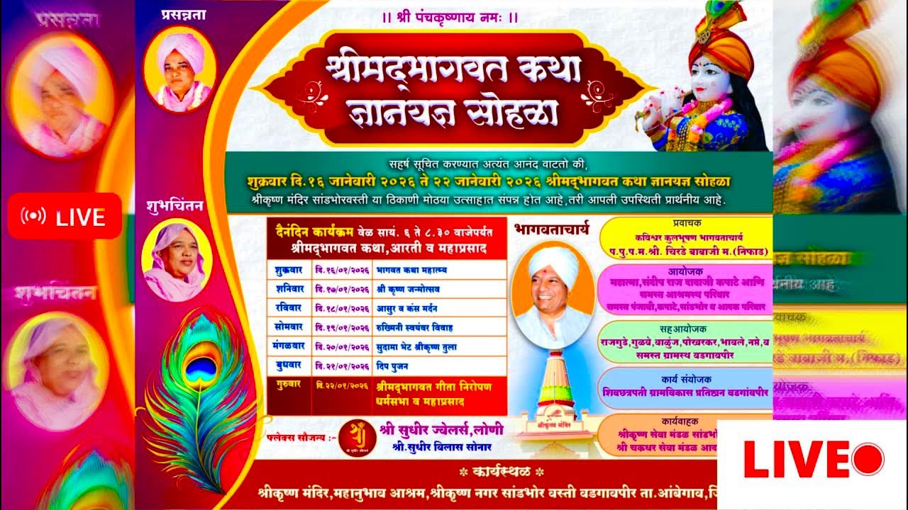 श्रीकृष्ण मंदिर वडगाव#Shri Chirade baba #  shri madbhagwat katha Sohala#prabhakarpawar #pawar_guruji
