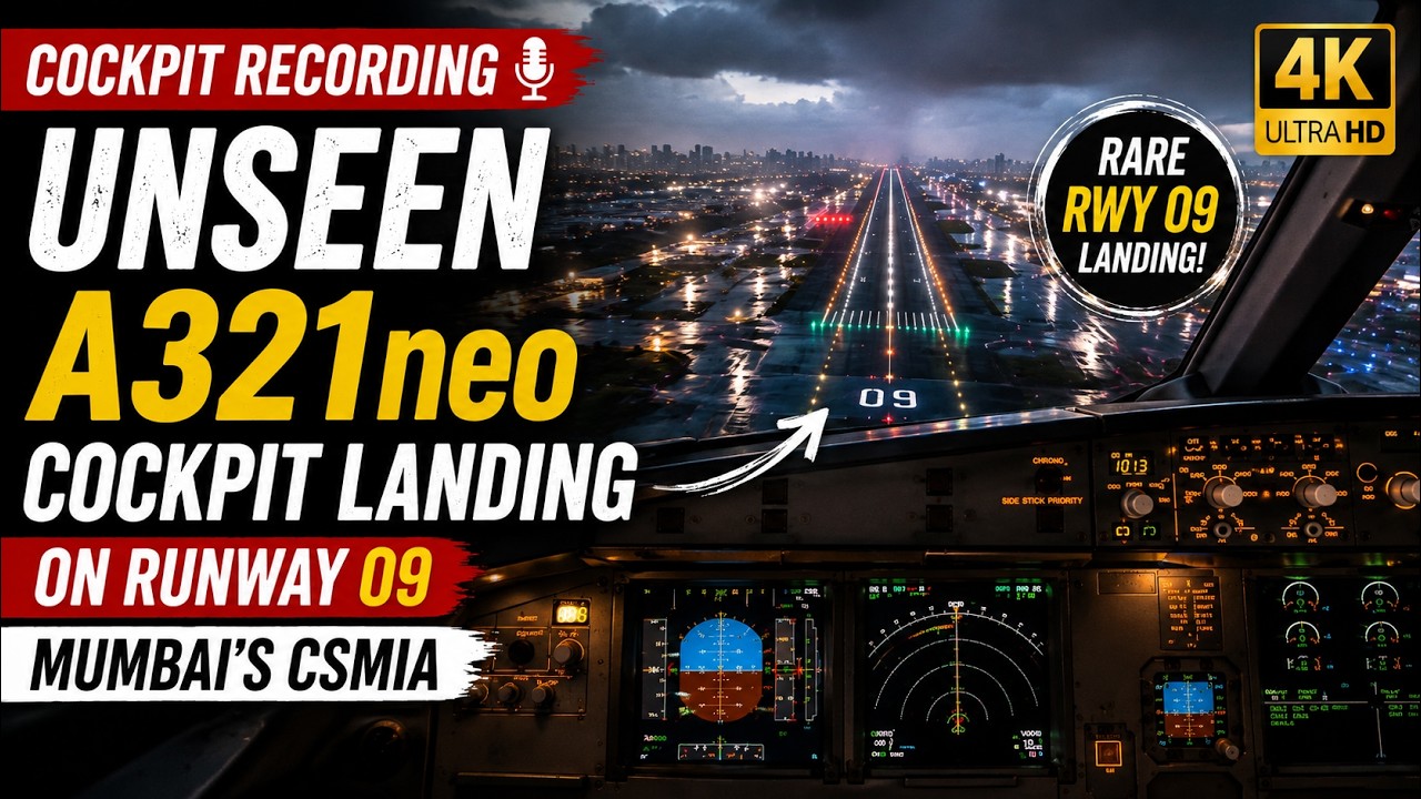 COCKPIT RECORDING | Unseen A321neo Cockpit Landing on Runway 09 of Mumbai's CSMIA