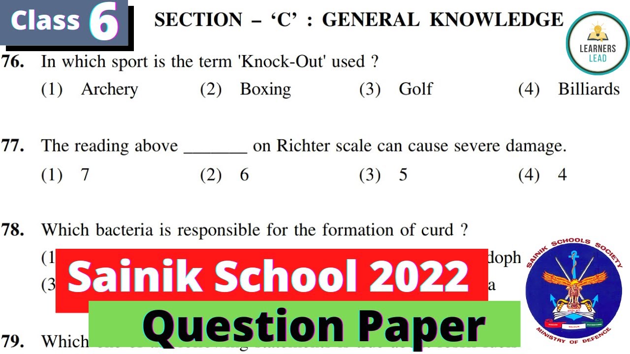 Sainik School question paper 2022 for class 6 GK part / Sainik school paper solution