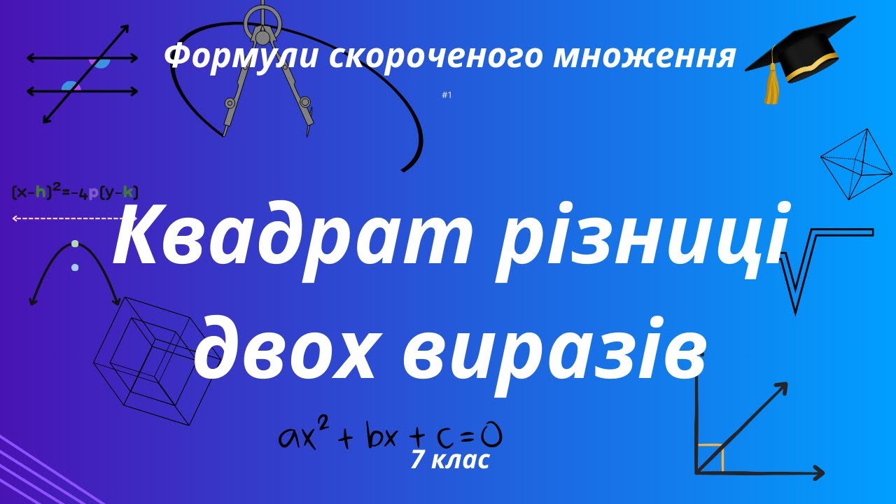 Квадрат різниці двох виразів. Формули скороченого множення. 7 клас алгебра