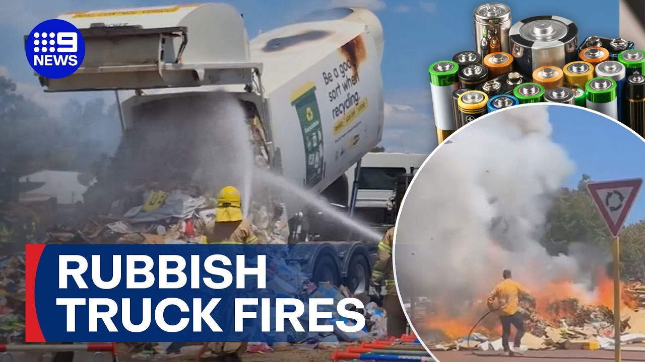 Rubbish trucks catching on fire from batteries | 9 News Australia