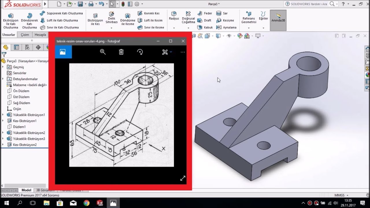 SolidWorks Örnek Çizim - ORTA SEVİYE #3 (SINAVA YARDIMCI)