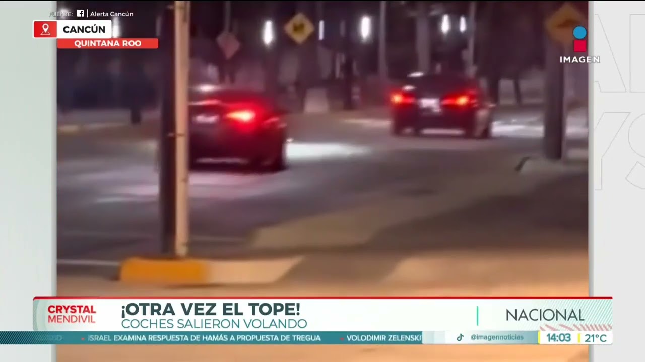 Coches salen volando en Cancún por un reciente tope | Noticias con Crystal Mendivil