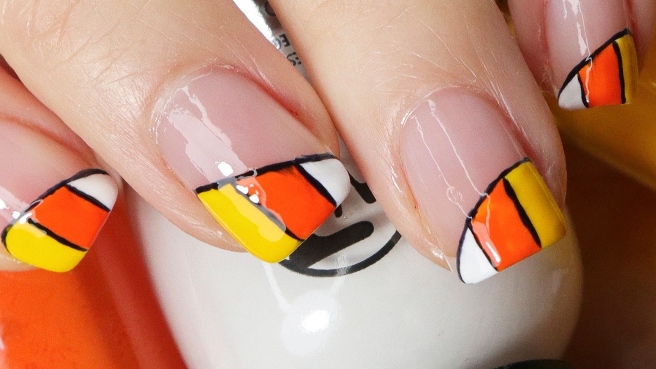 Halloween French Manicure | Candy Corn French Tip Nails | Easy Halloween Nails for Beginners