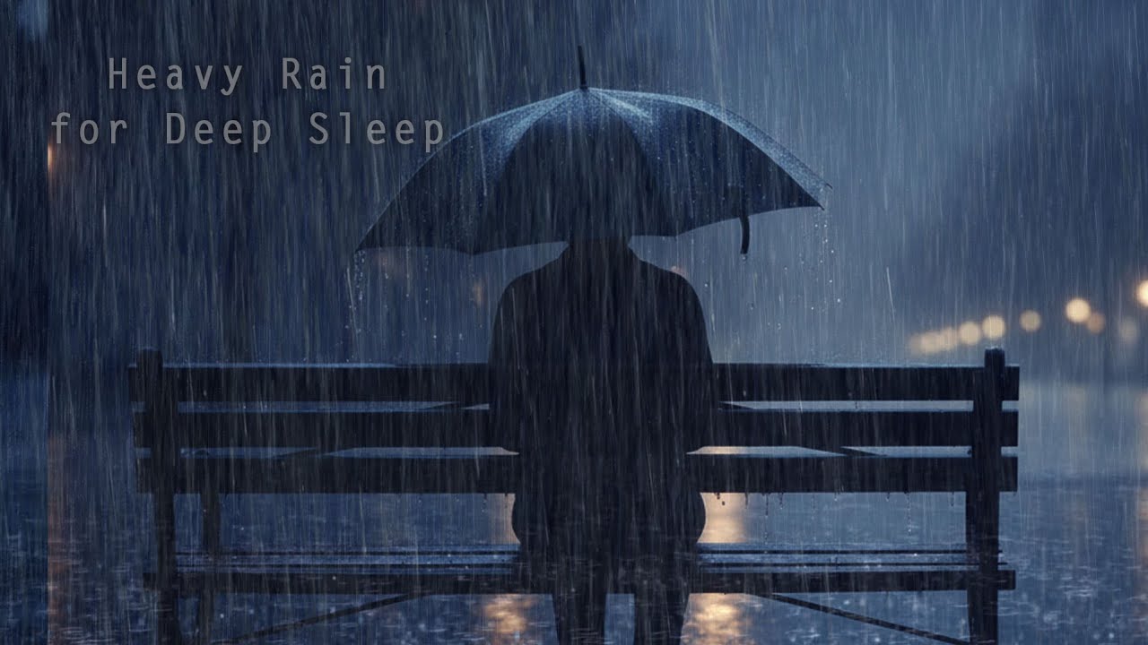 Instant Sleep Sound 😴 Night Downpour & Thunder 🌧️⚡ Quiet Shelter Under Umbrella