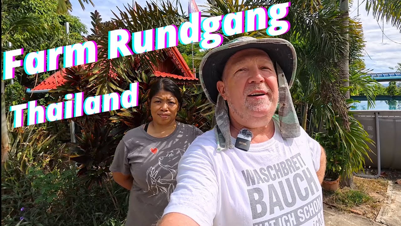 Farm Rundgang mit Rottweiler. Kommt mit über unsere 16.000 m2 Farm in Thailand.