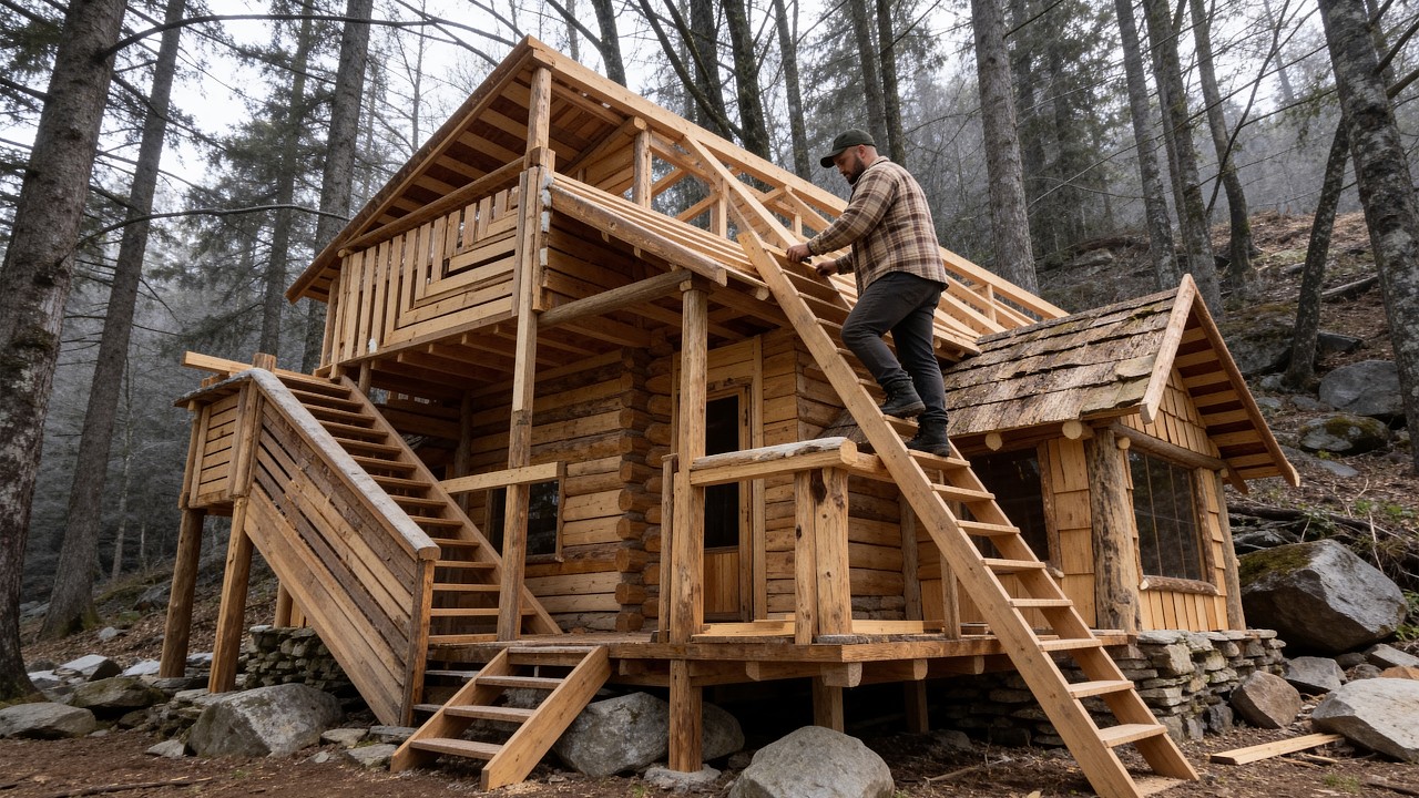 Man Builds the BIGGEST Bushcraft House in the Forest in 90 Days | Start to Finish