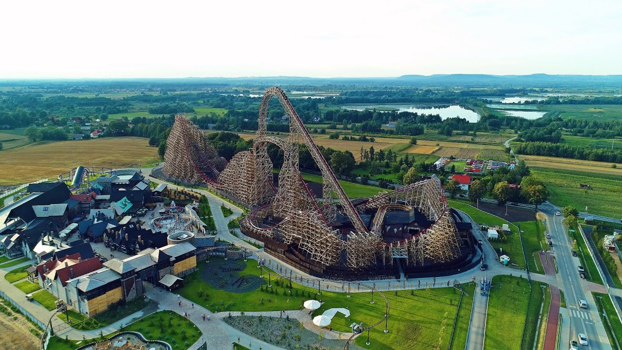 ZADRA Wooden Coaster ^ Drone ^ Premier Test - Energylandia Amusement Park Poland No. 1 in the World